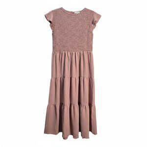 NWOT Mauve Pink Smocked Tiered Ruffle Sleeve Midi Dress | Large